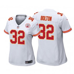 Women's Kansas City Chiefs V-Neck Game #32 Nick Bolton Jersey White